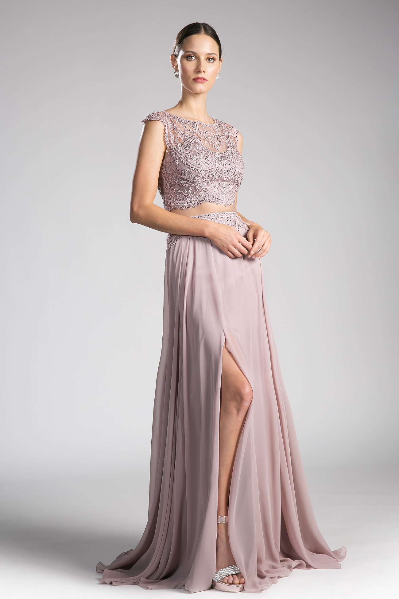 Beaded Lace Chiffon Dress