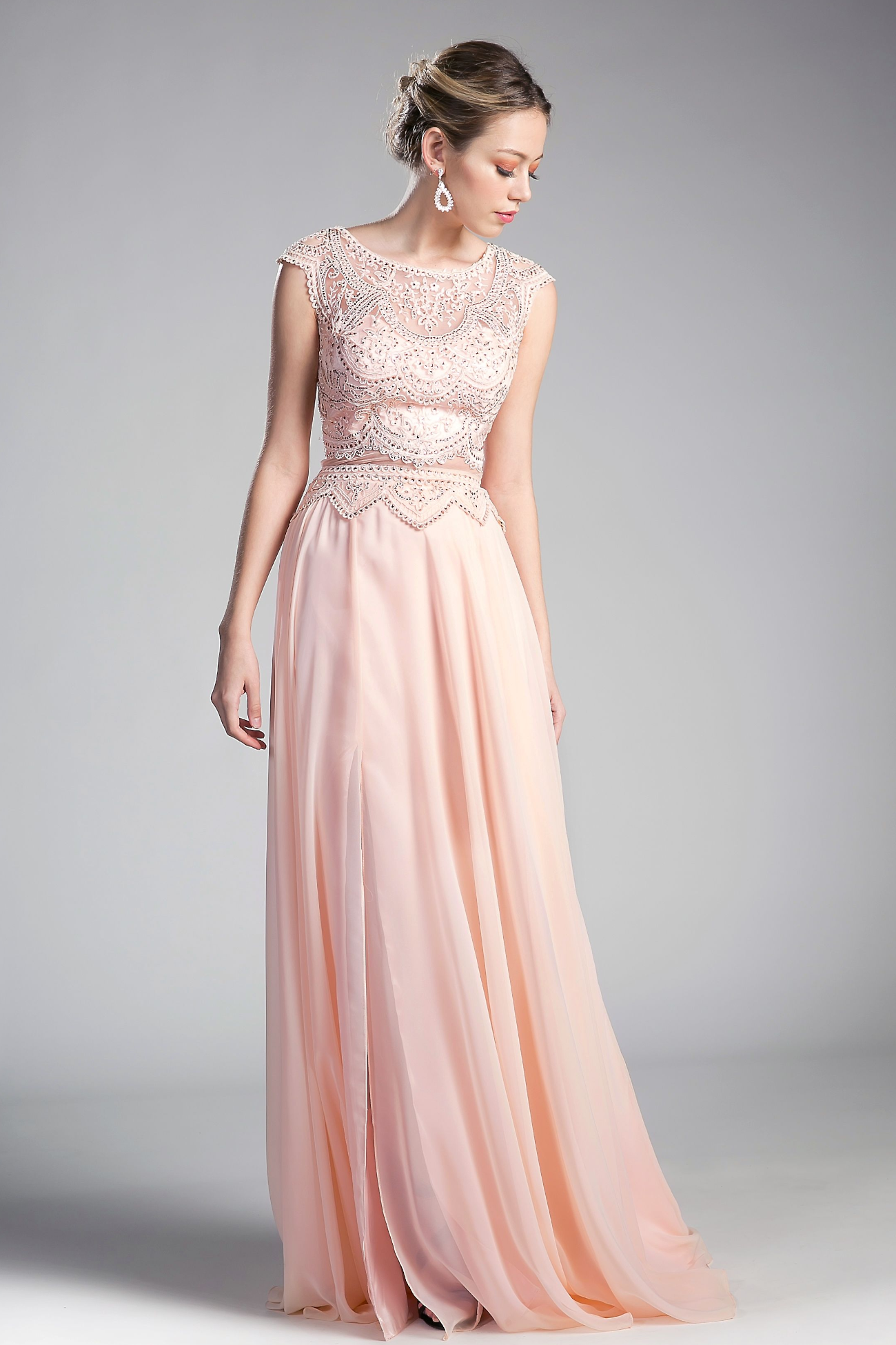 Beaded Lace Chiffon Dress