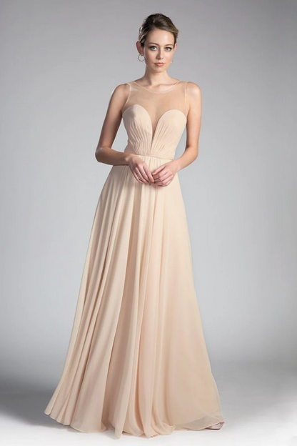 A-Line Chiffon Dress with Illusion Neckline