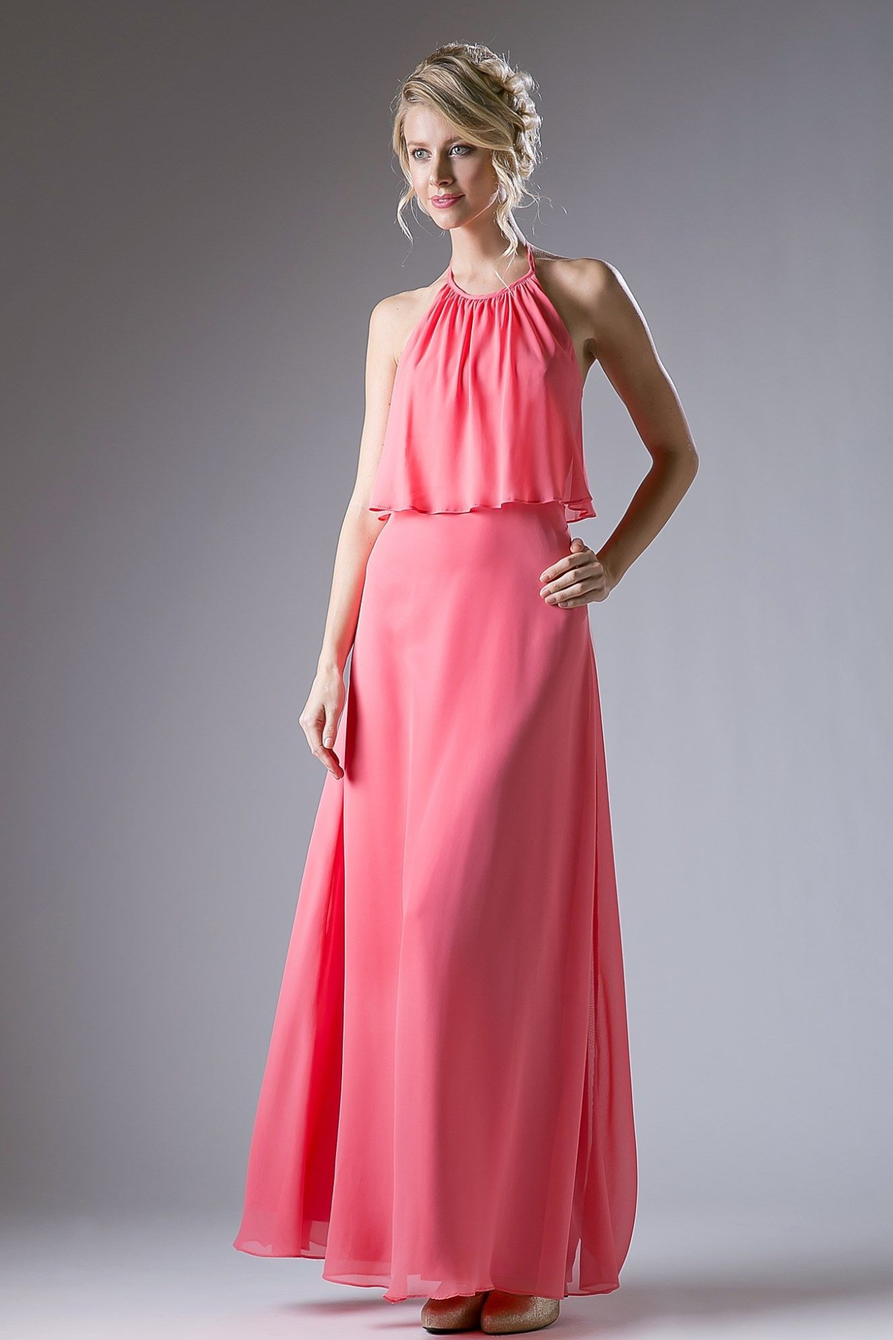 Long Halter Chiffon Dress