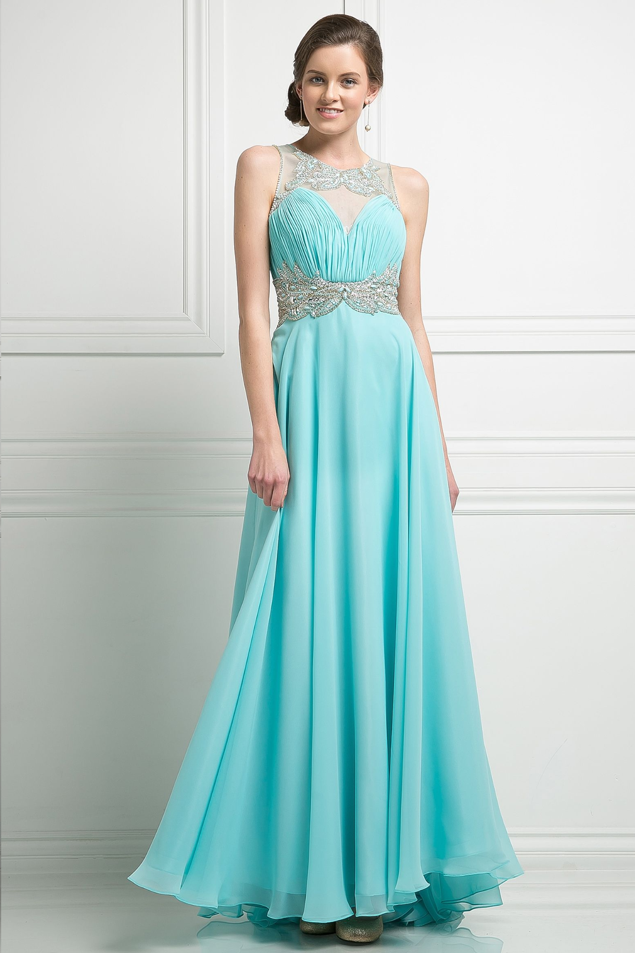 Beaded Chiffon Empire Waist Dress