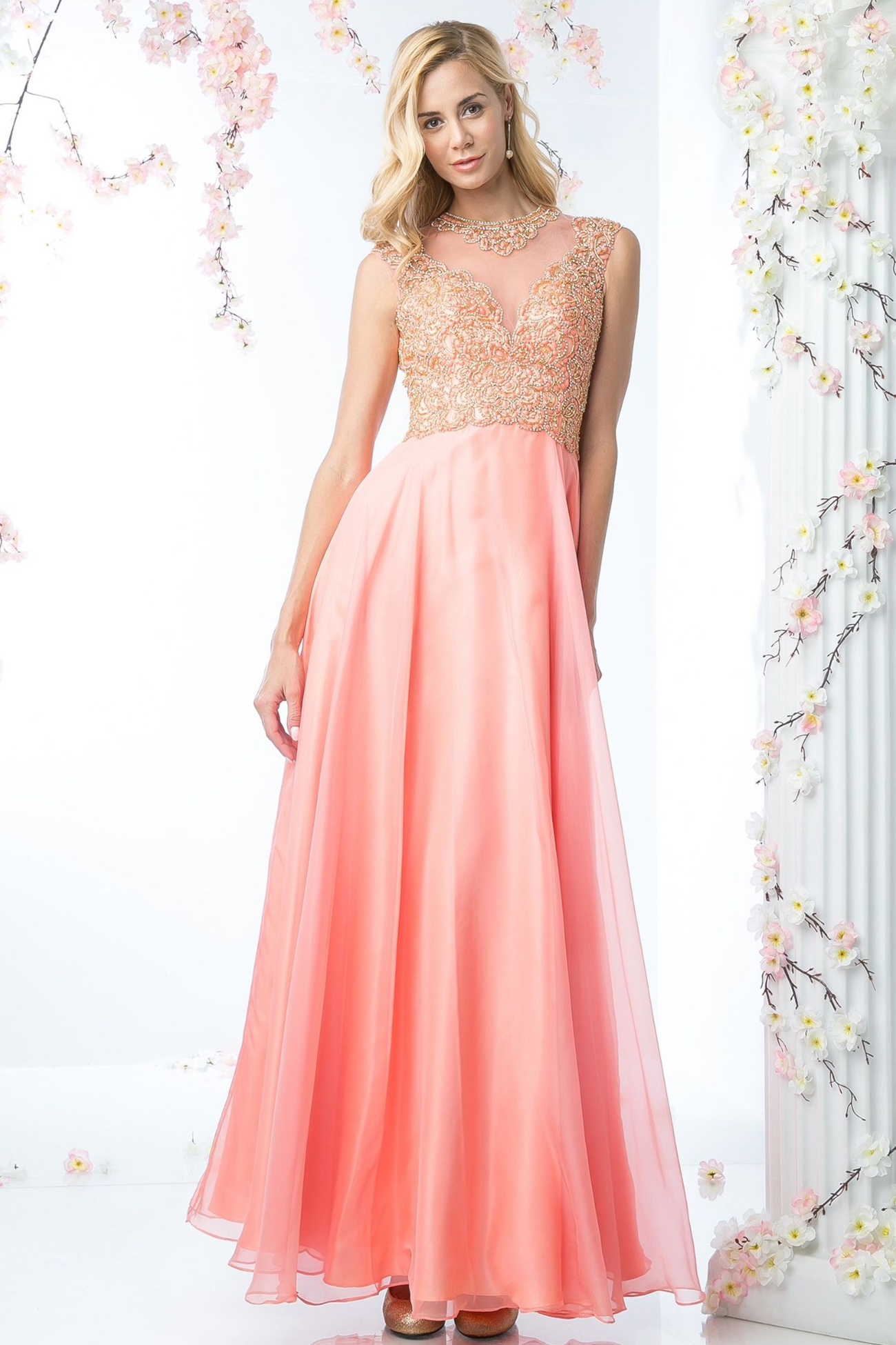 Illusion Jewel Neckline Gown