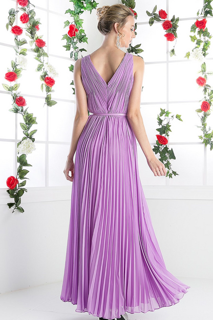 Long Chiffon Sleeveless Dress With Belt