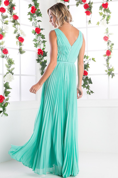 Long Chiffon Sleeveless Dress With Belt