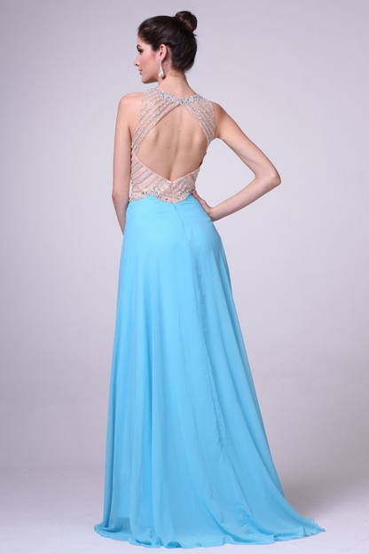 Long A-Line Skirt with Illusion Jewel Neckline