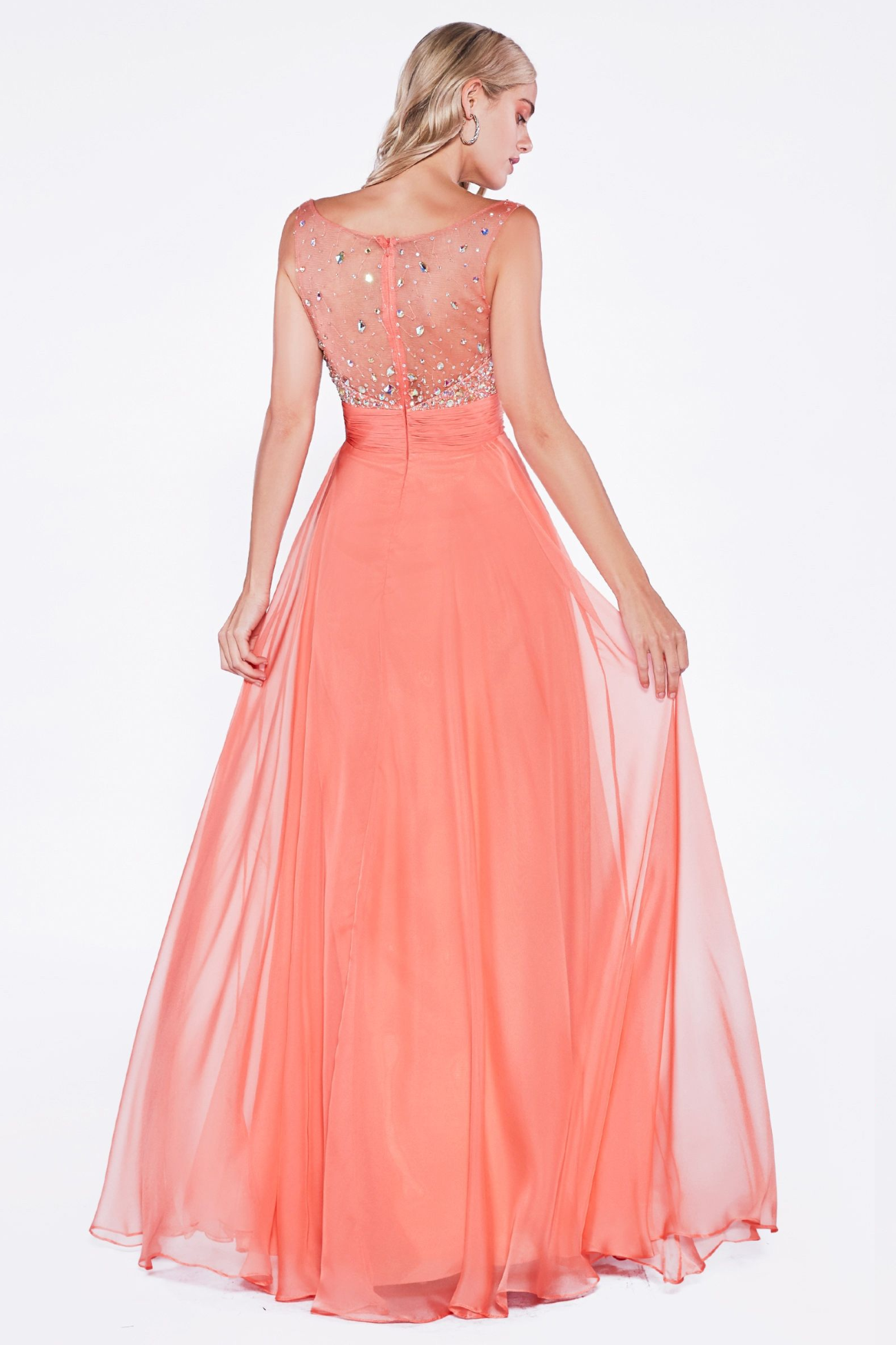 A-Line Dress with Chiffon Skirt and Beade V-Neckline Bodice