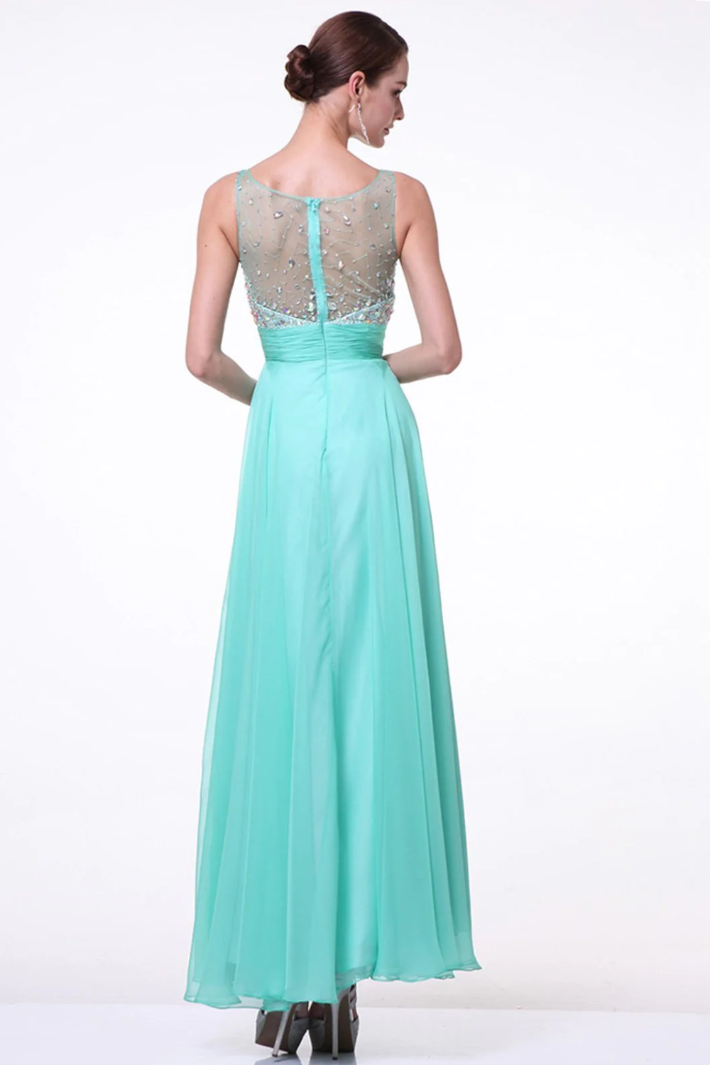 A-Line Dress with Chiffon Skirt and Beade V-Neckline Bodice