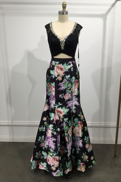 Long Two-Pieces Dress with Floral Skirt