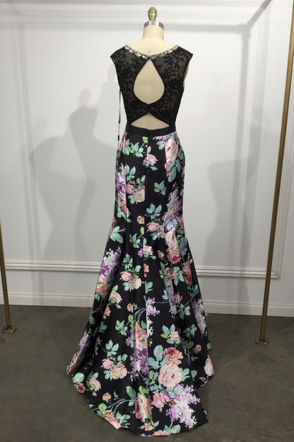 Long Two-Pieces Dress with Floral Skirt