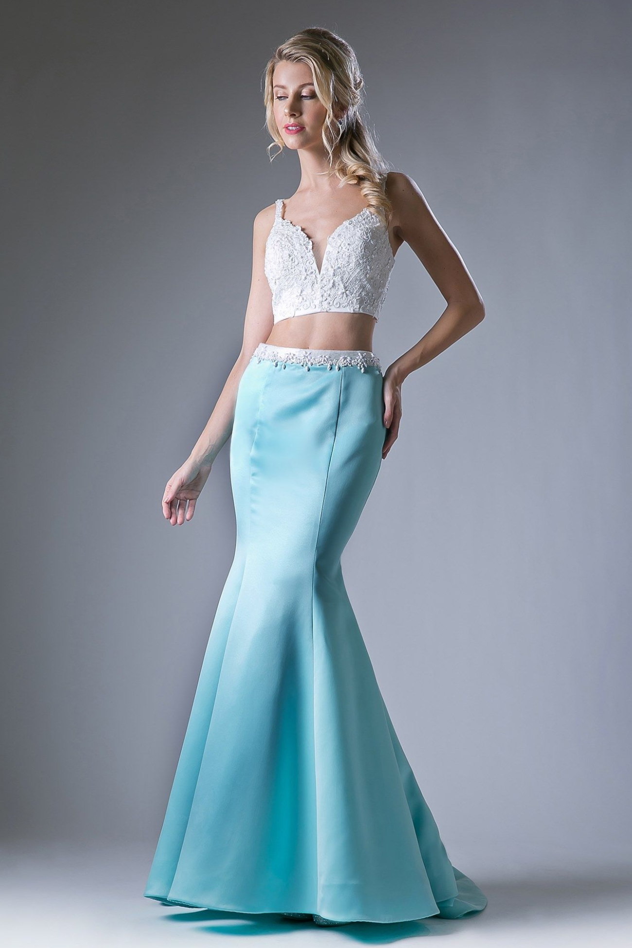 Two-Piece Long Gown with Embroidery