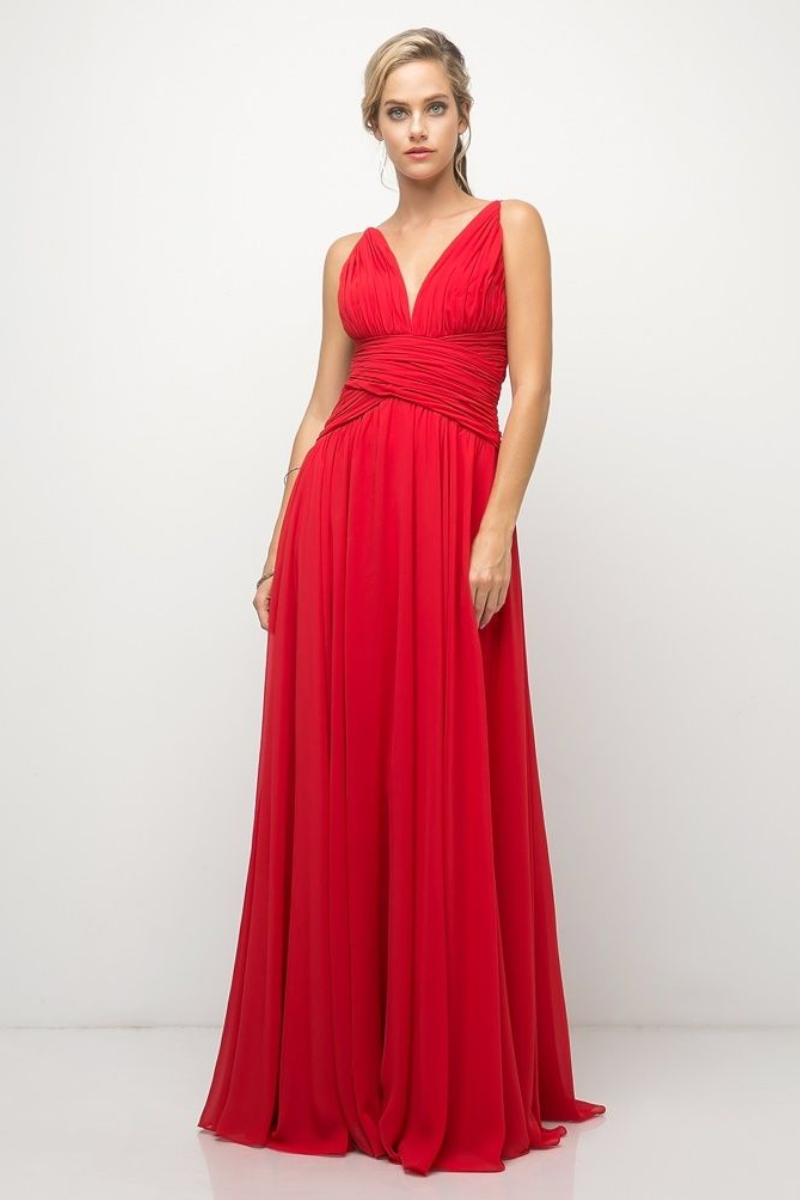 A-Line Chiffon Gown with Gathered Waistline