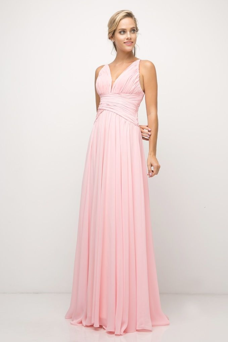 A-Line Chiffon Gown with Gathered Waistline