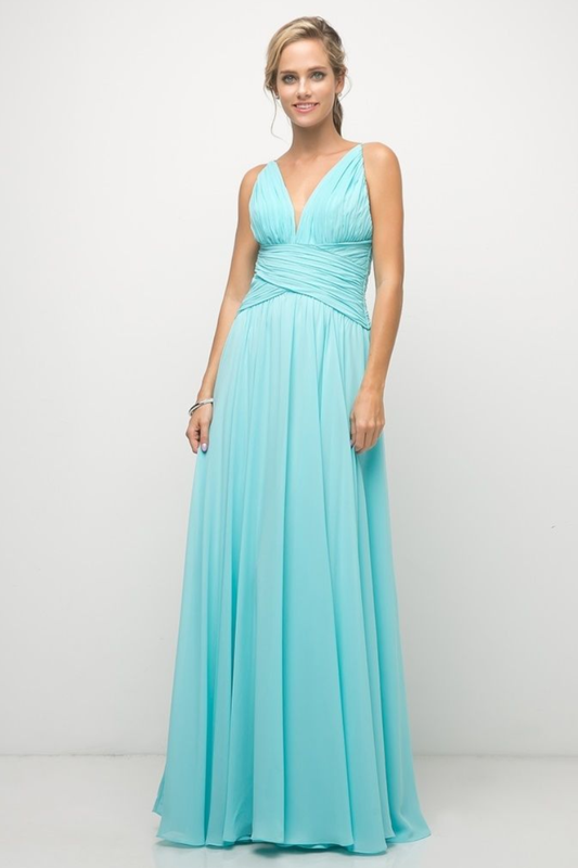 A-Line Chiffon Gown with Gathered Waistline