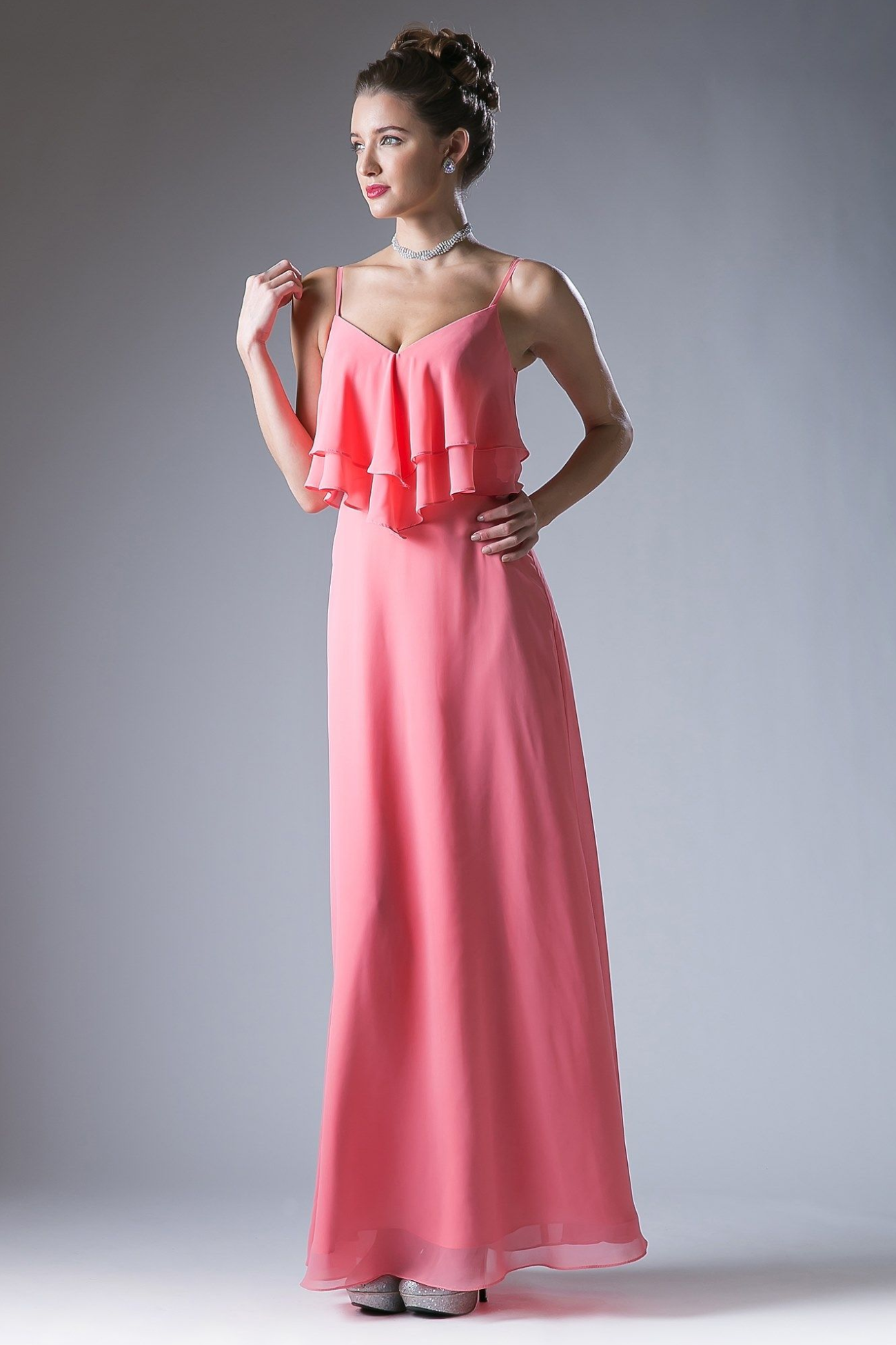 Chiffon Sheath Dress with a V Neckline