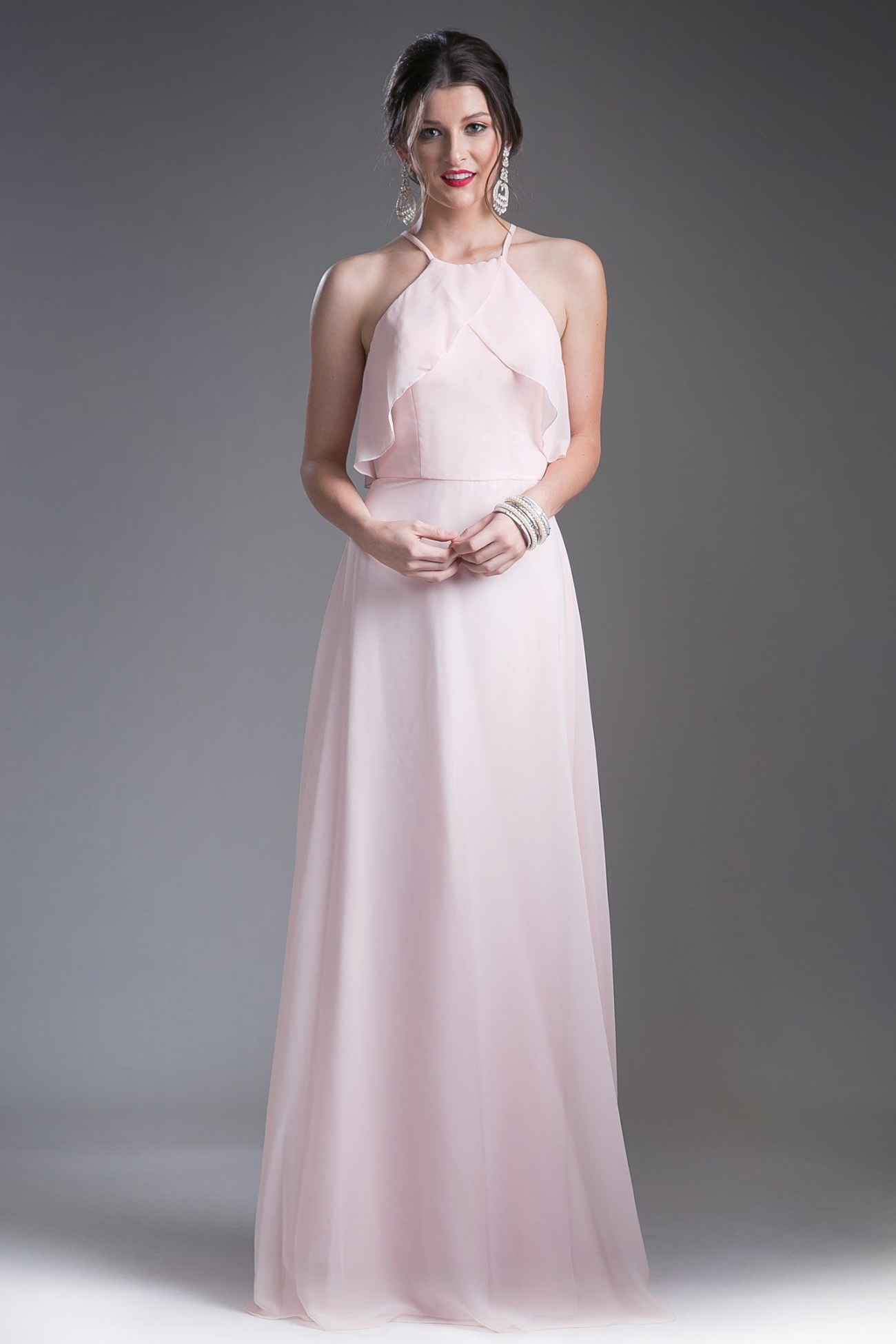 Soft Chiffon Gown with a Halter Neckline