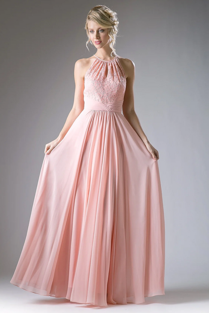 A-Line Chiffon Dress with Lace Keyhole Halter