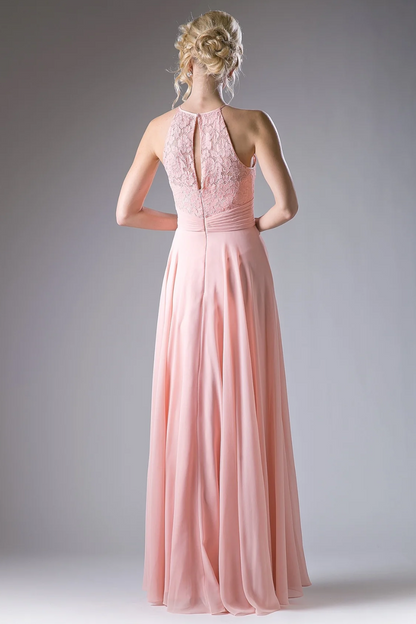 A-Line Chiffon Dress with Lace Keyhole Halter