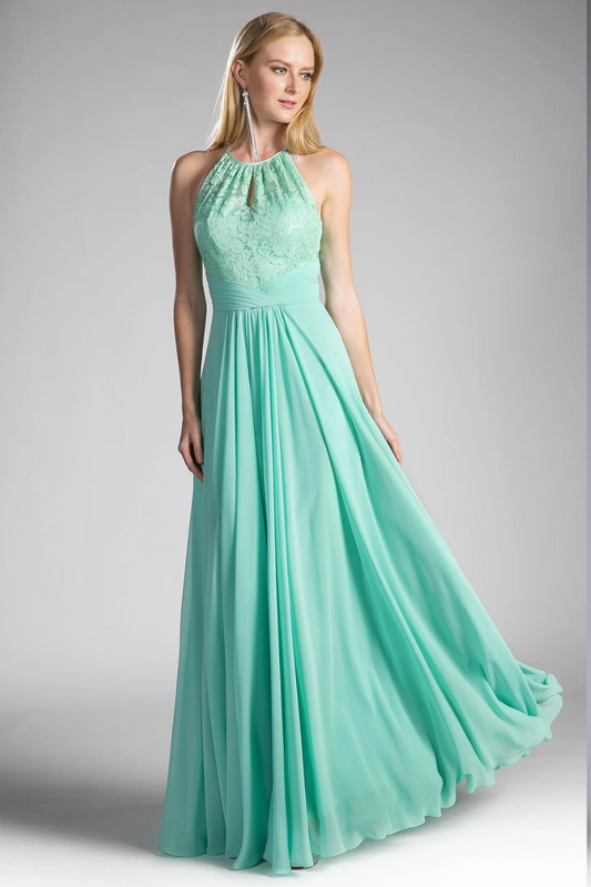 A-Line Chiffon Dress with Lace Keyhole Halter