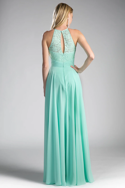 A-Line Chiffon Dress with Lace Keyhole Halter