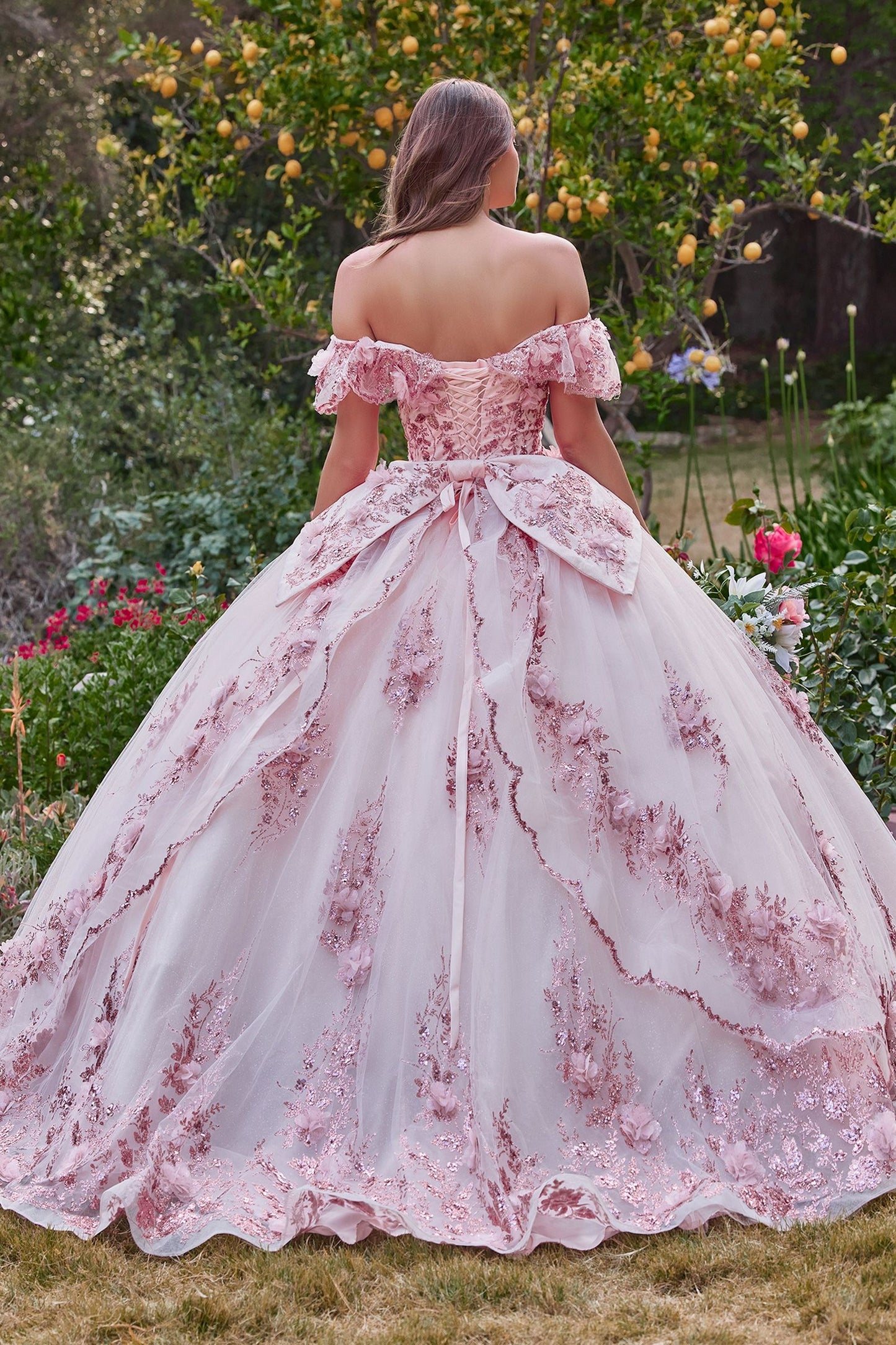 Floral Off The Shoulder Quince Ball Gown