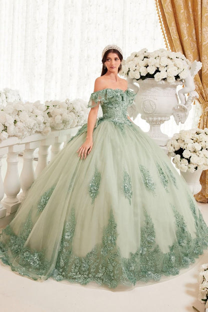 Floral Off The Shoulder Quince Ball Gown