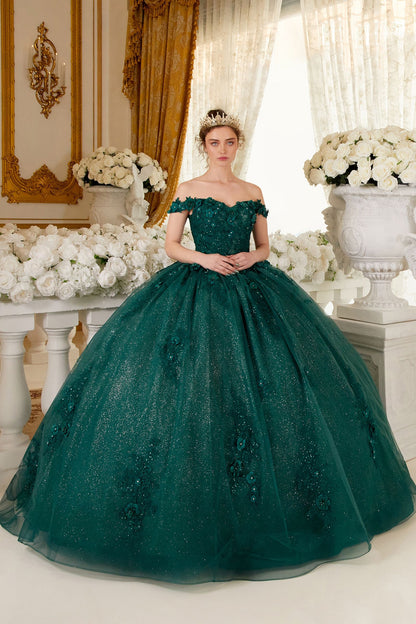 Off The Shoulder Floral Quince Ball Gown