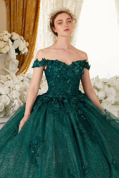 Off The Shoulder Floral Quince Ball Gown