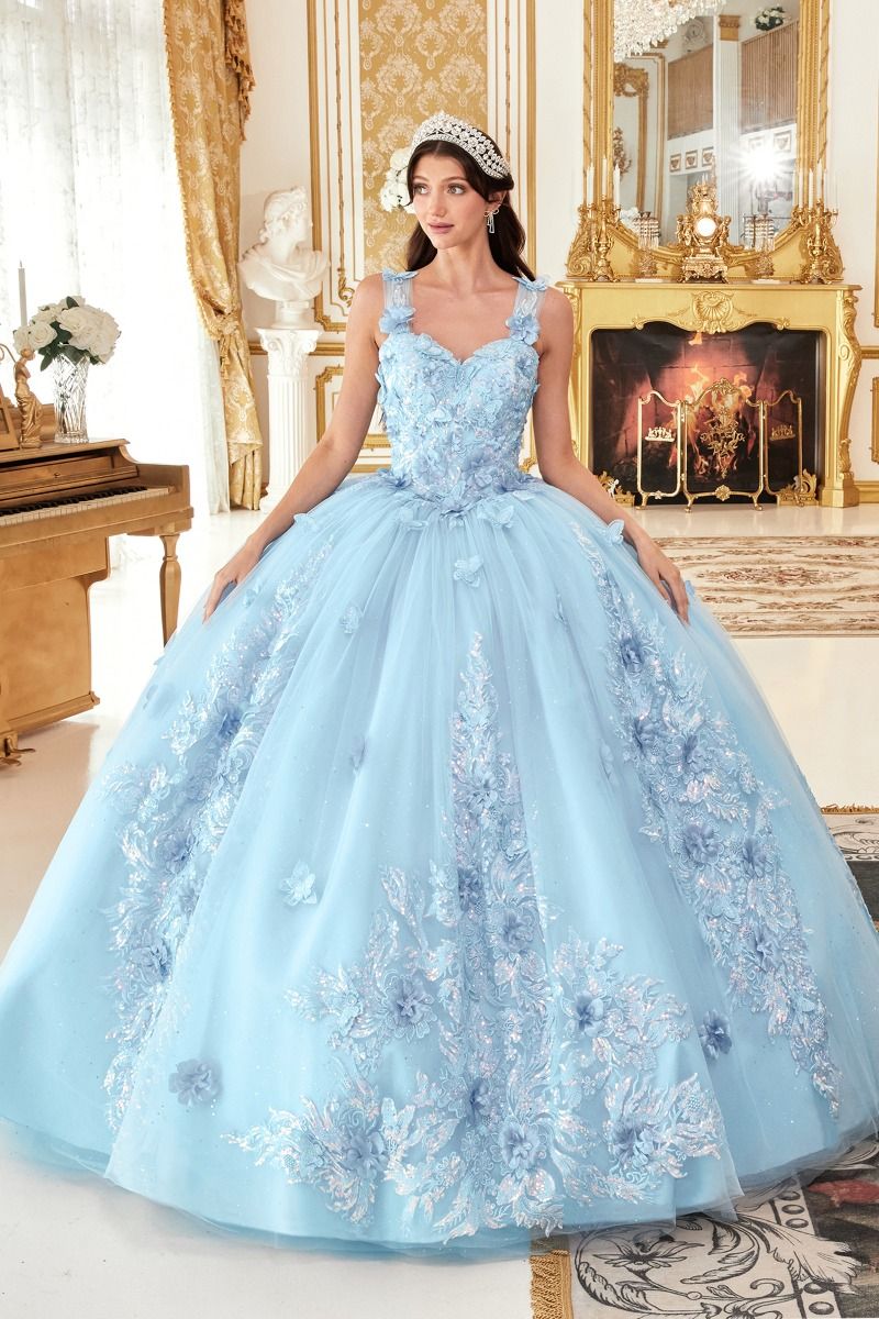 Off the Shoulder Floral Appliqued Ball Gown