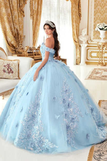 Off the Shoulder Floral Appliqued Ball Gown