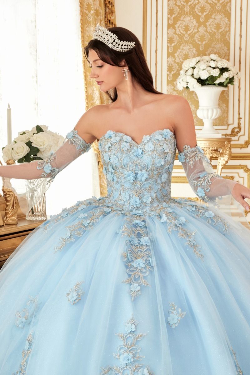 Layered Tulle Ball Quinceanera Gown With Floral Applique