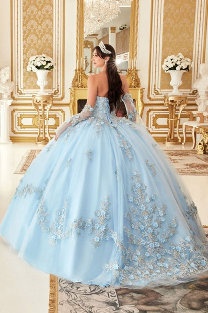 Layered Tulle Ball Quinceanera Gown With Floral Applique