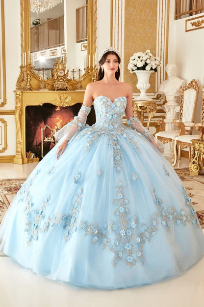 Layered Tulle Ball Quinceanera Gown With Floral Applique