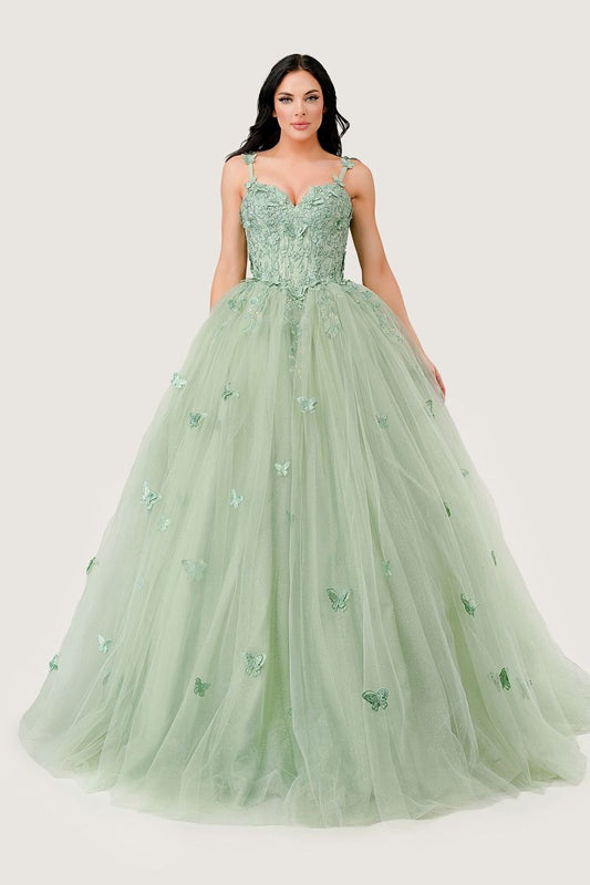 Sage Layered Tulle Ball Gown