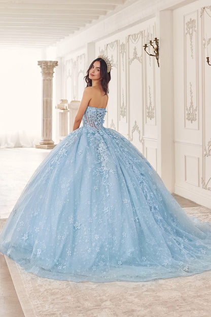 Floral Quinceanera Ball Gown With Cape