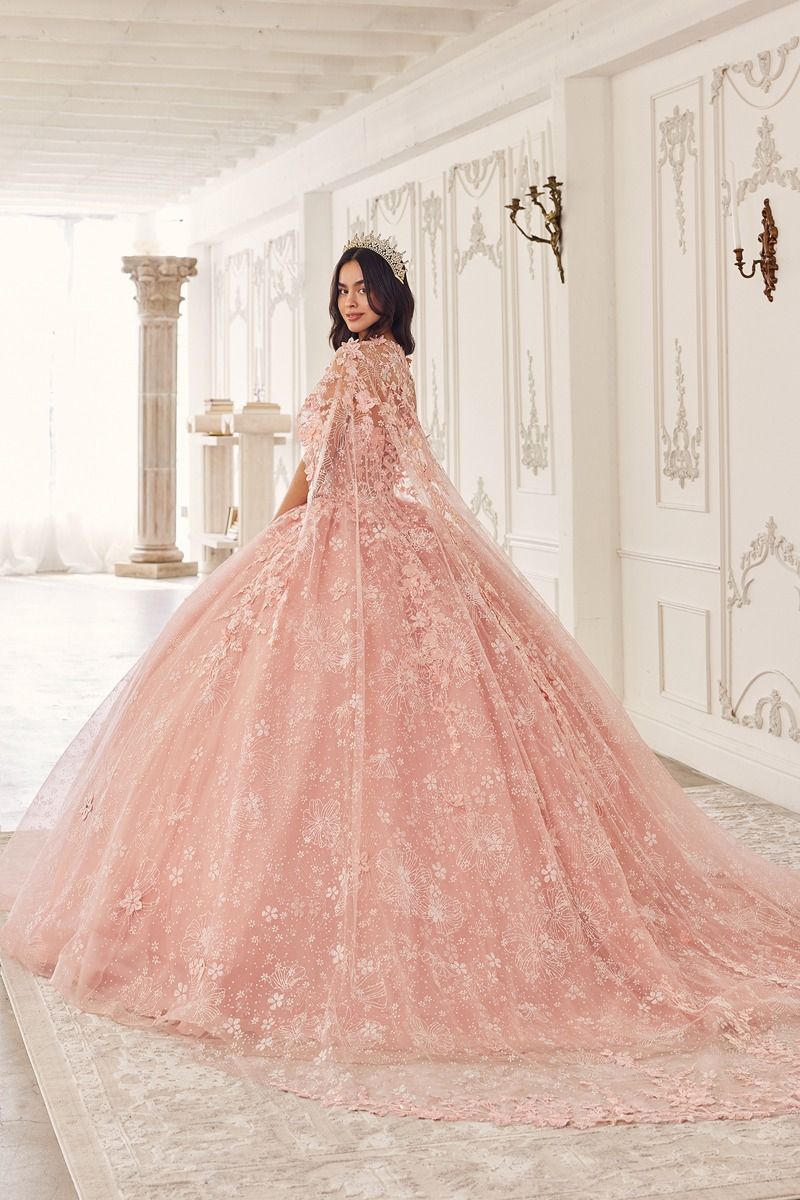 Floral Quinceanera Ball Gown With Cape