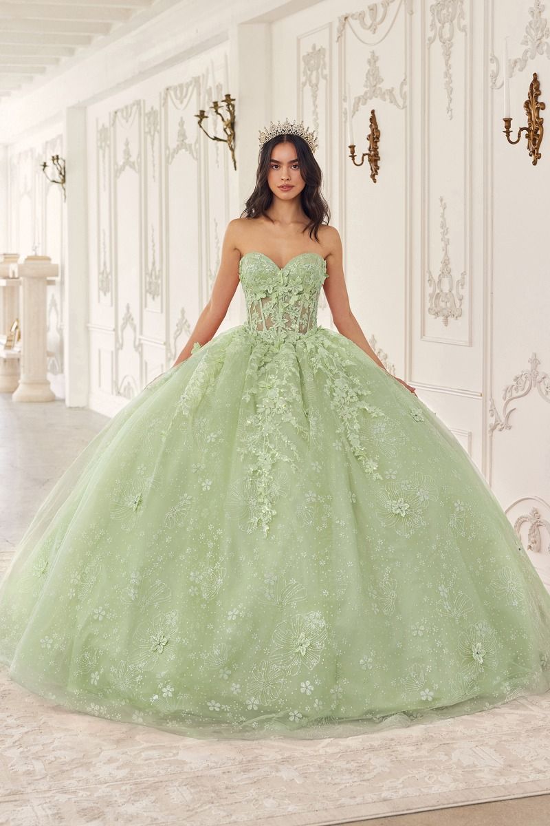 Floral Quinceanera Ball Gown With Cape