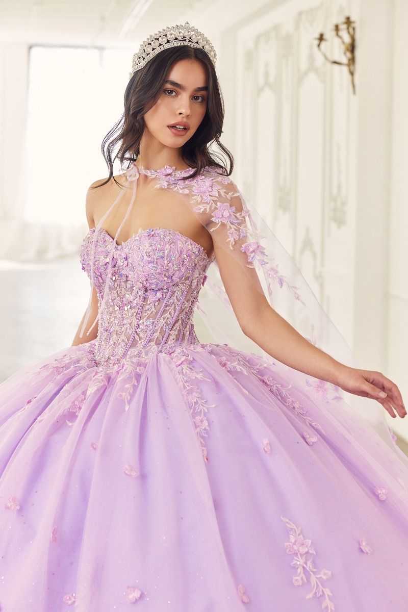 Strapless Quinceanera Ball Gown With Removable Caplet