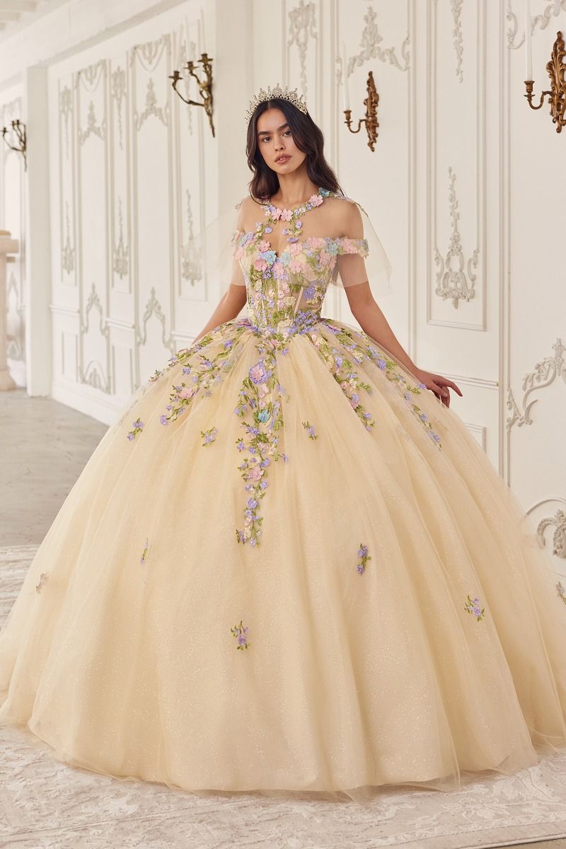 Multi Colored Floral Ball Gown