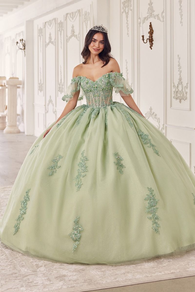 Off The Shoulder Flutter Sleeve Ball Gown