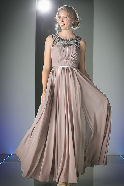 Beaded Chiffon Empire Waist Dress