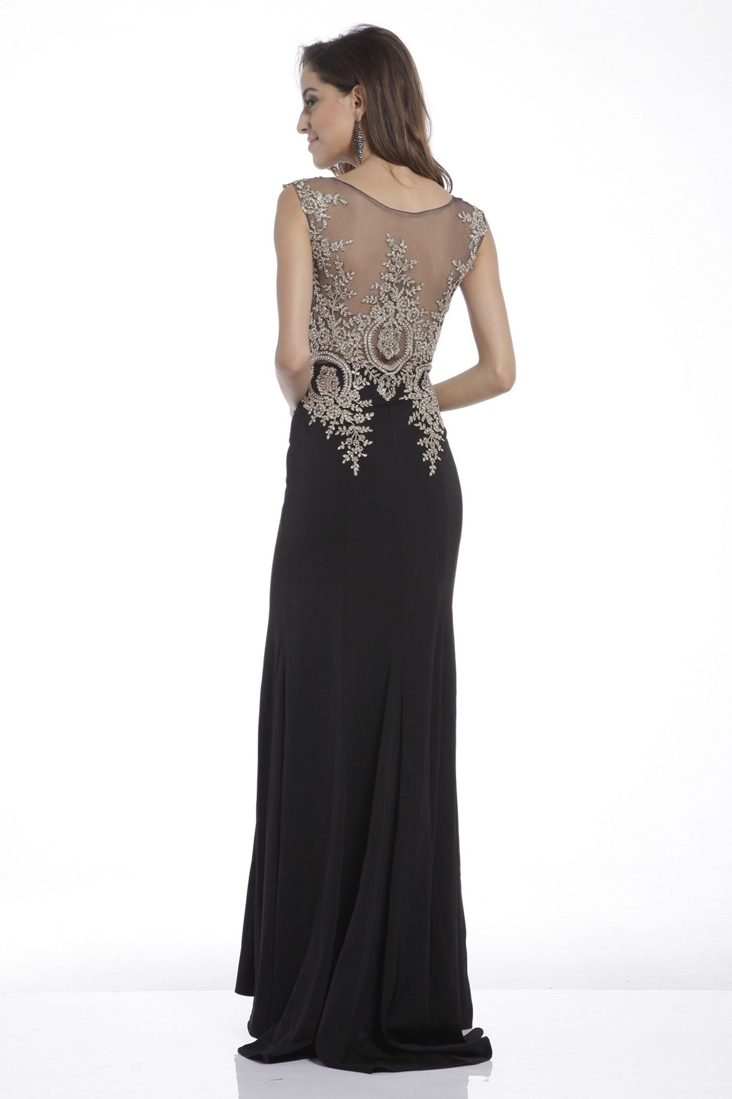 Illusion Covered Back Beaded Mermaid Dress