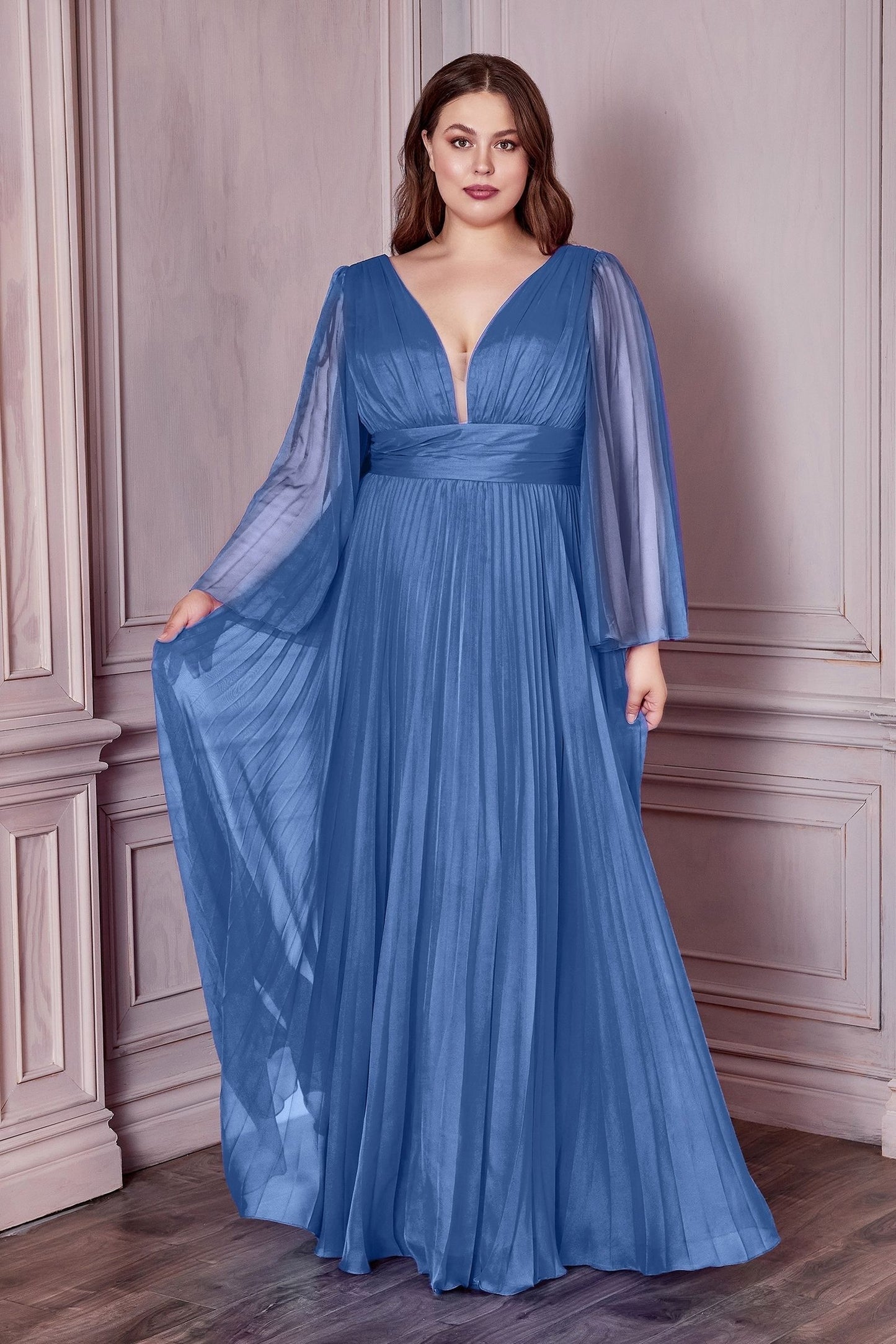 Long Sleeve Chiffon Gown