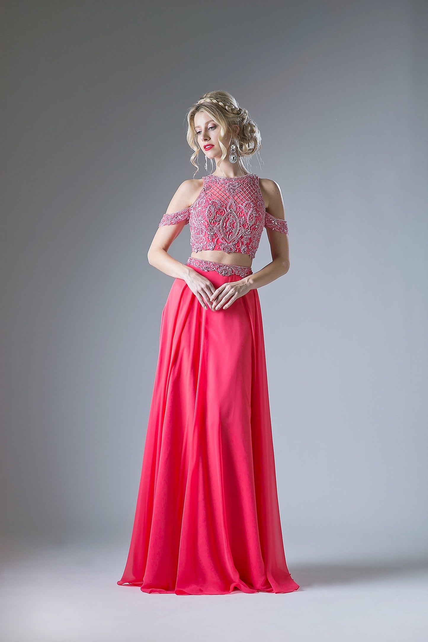 Beaded 2 Piece Chiffon Empire Waist Dress