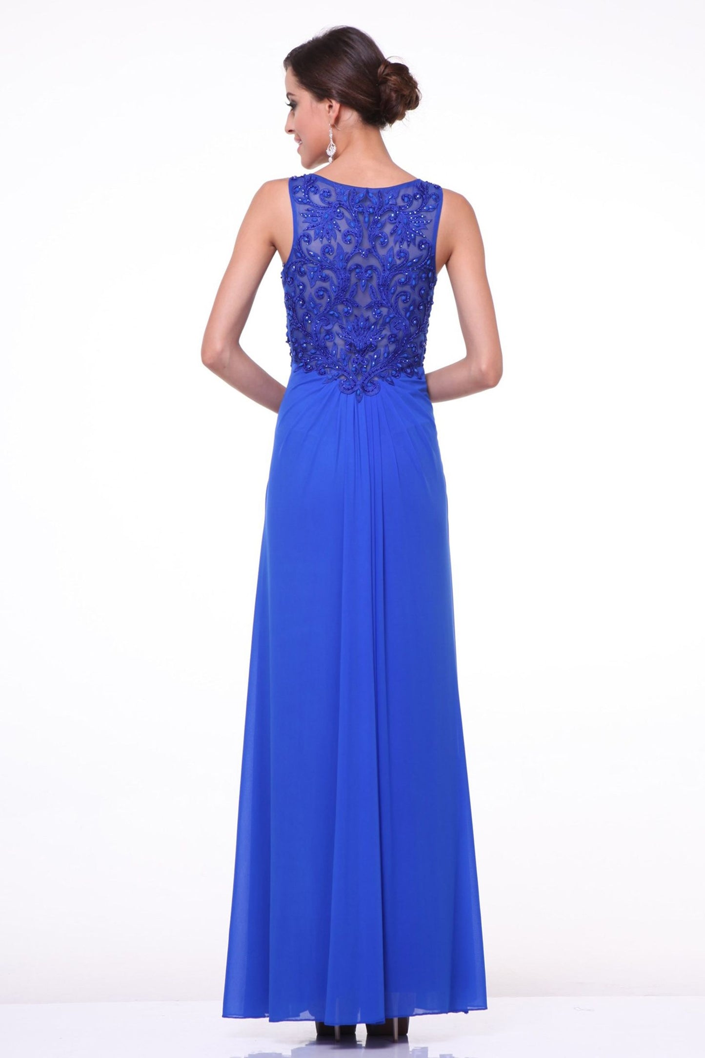 A-line dress with v-neckline and illusion back cover