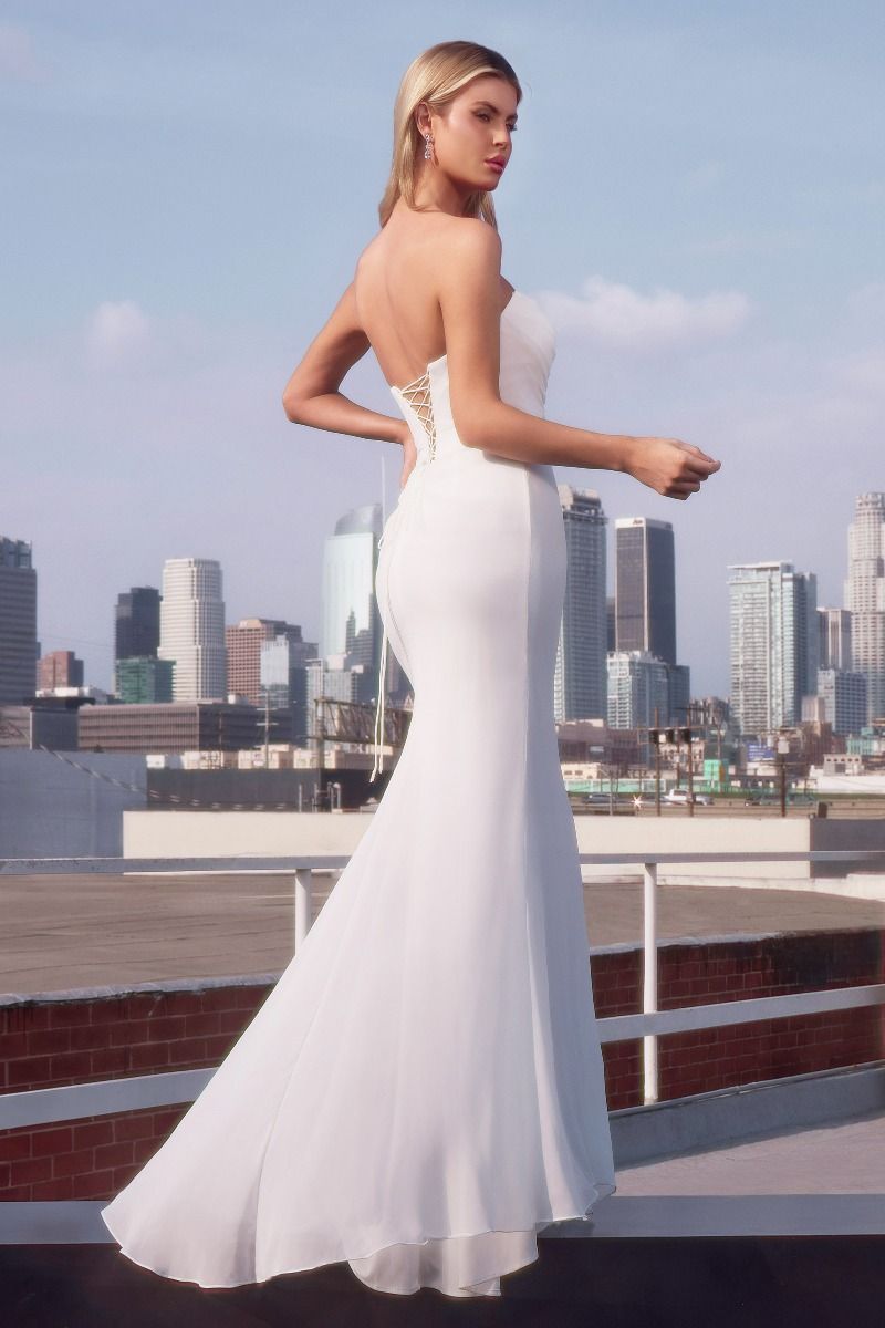 Strapless Chiffon Fitted Off-White Dress