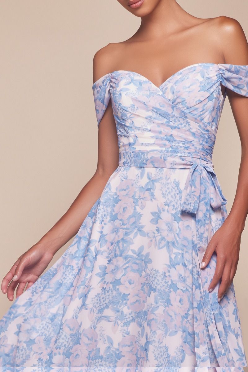 Off The Shoulder Floral Printed A-Line Dress