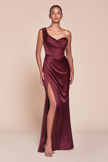 One Shoulder Satin Corset Gown