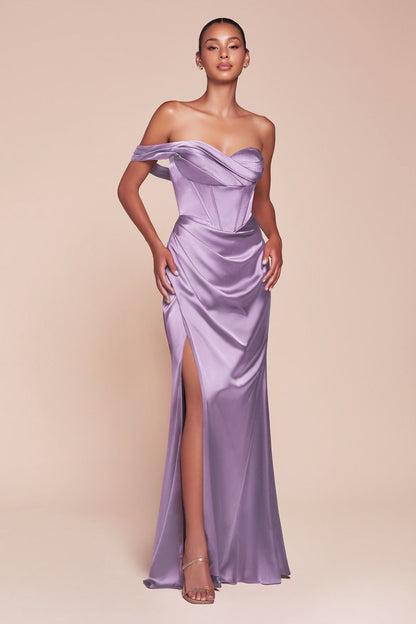 One Shoulder Satin Corset Gown