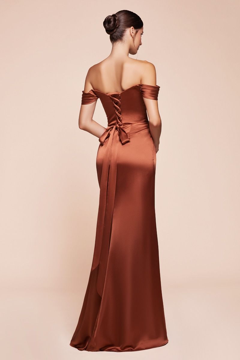 Off The Shoulder Lace Up Corset Satin Gown