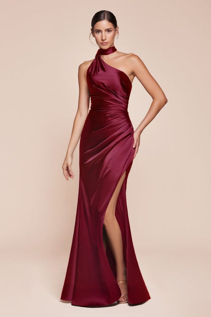 One Shoulder Luxe Satin Fitted Gown